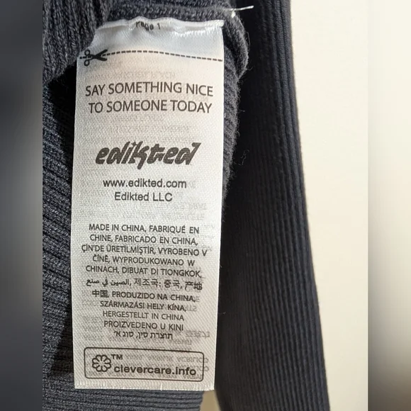 Edikted Dark Gray Ribbed Knit Off The Shoulder Crop Pullover Sweater - Picture 7 of 8